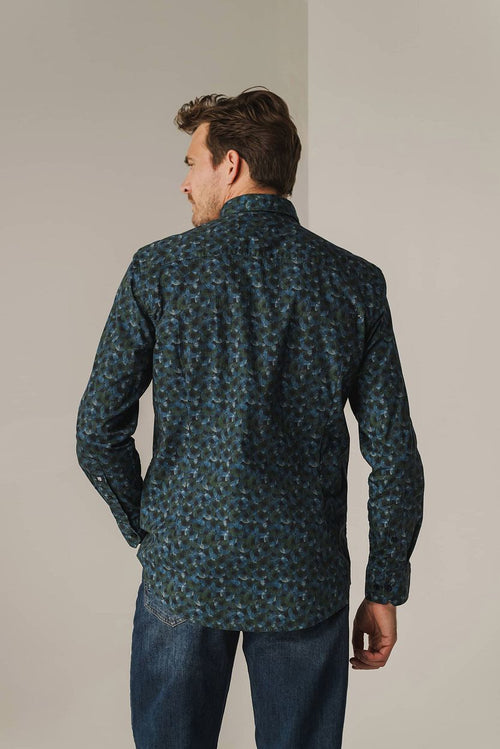 State of Art overhemd poplin print donkerblauw groen | Regular-fit