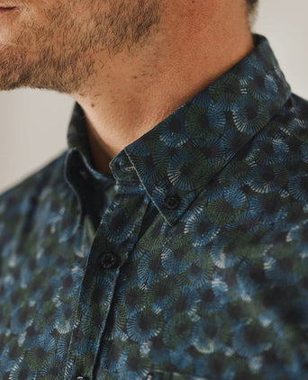 State of Art overhemd poplin print donkerblauw groen | Regular-fit