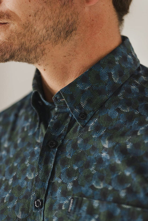 State of Art overhemd poplin print donkerblauw groen | Regular-fit