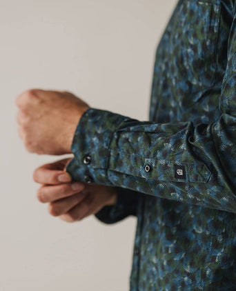 State of Art overhemd poplin print donkerblauw groen | Regular-fit