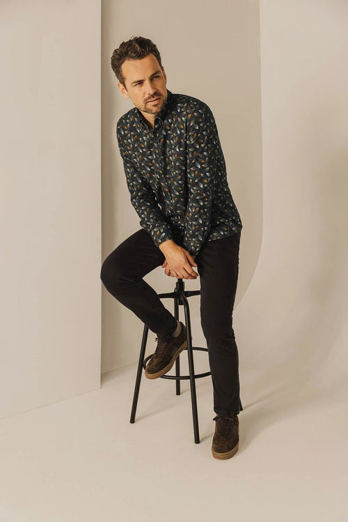 State of Art overhemd print antraciet | Regular-fit