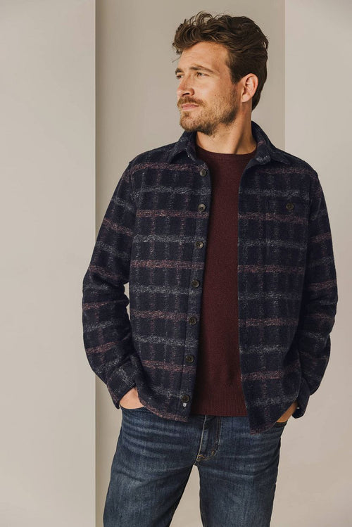 State of Art overshirt wolblend ruit donkerblauw | Regular-fit