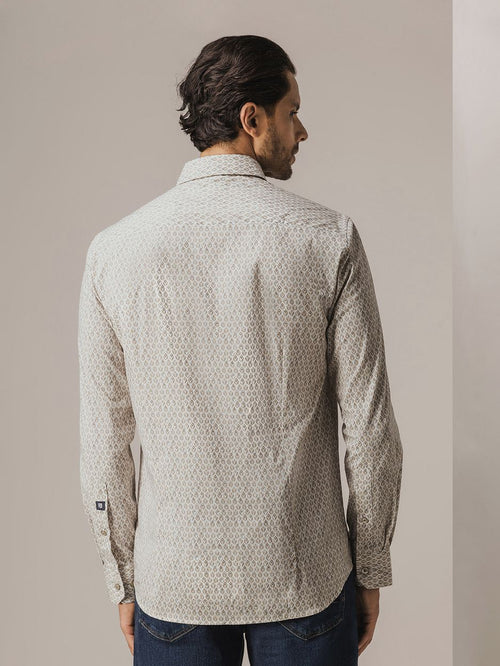 State of Art shirt poplin print beige | Regular-fit