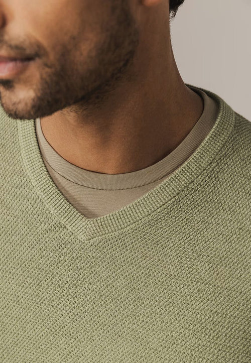 State of Art trui structure v-neck groen | Regular-fit