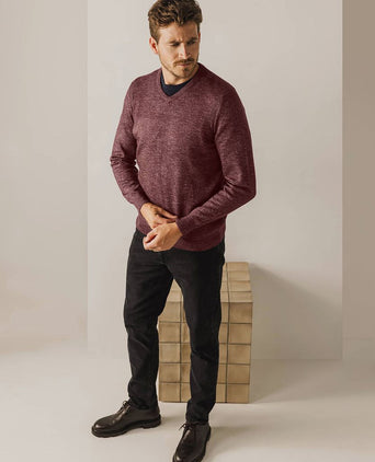 State of Art trui v-hals melange bordeaux | Regular-fit