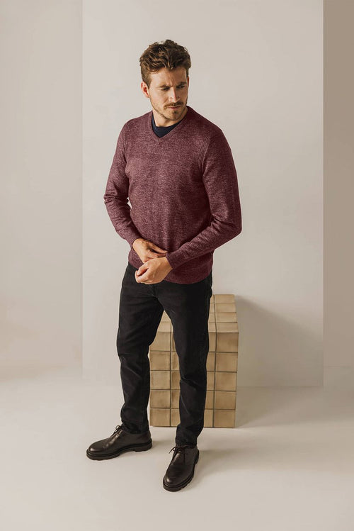 State of Art trui v-hals melange bordeaux | Regular-fit