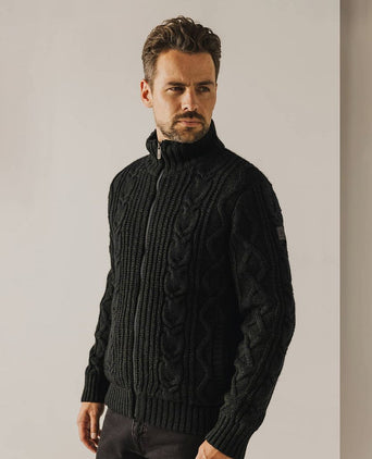 State of Art vest heavy cable wolmix donkergroen | Regular-fit