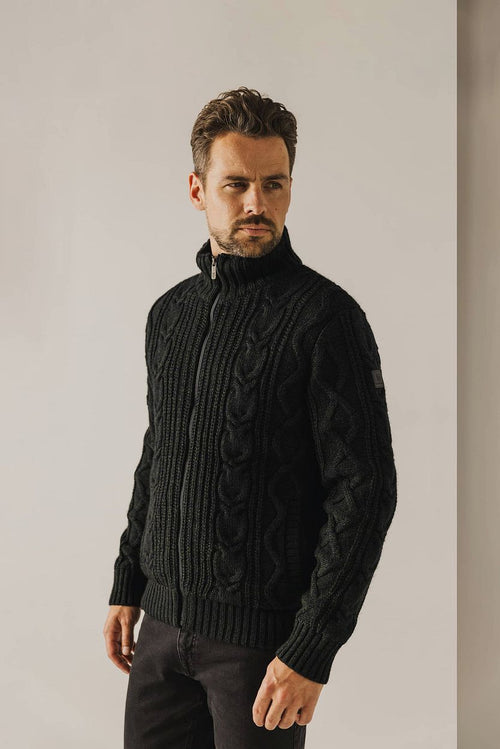 State of Art vest heavy cable wolmix donkergroen | Regular-fit