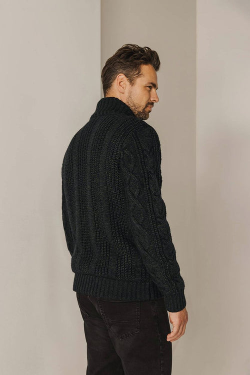 State of Art vest heavy cable wolmix donkergroen | Regular-fit