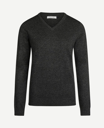 Dames pullover v-hals merinowol antraciet