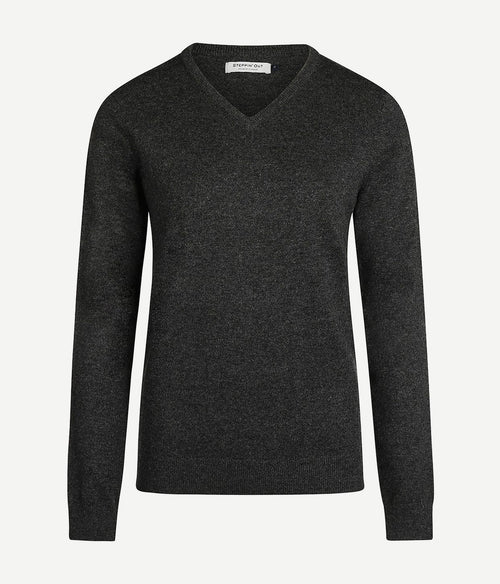 Steppin' Out dames pullover v-hals merinowol antraciet | Regular-fit