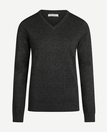 Dames pullover v-hals merinowol antraciet