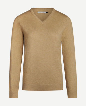 Steppin' Out dames pullover v-hals merinowol camel | Regular-fit