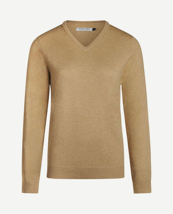 Dames pullover v-hals merinowol camel