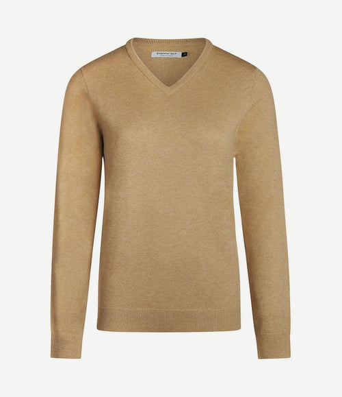 Dames pullover v-hals merinowol camel