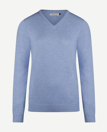 Dames pullover v-hals merinowol mid blauw