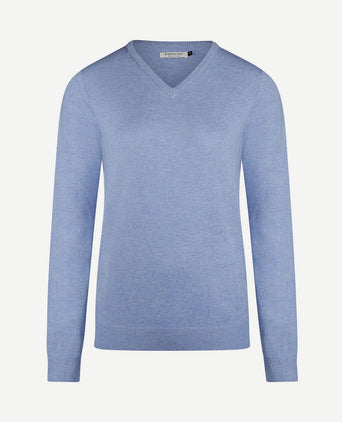 Dames pullover v-hals merinowol mid blauw