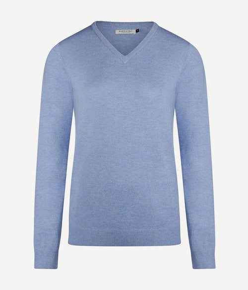 Steppin' Out dames pullover v-hals merinowol mid blauw | Regular-fit