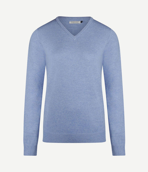 Dames pullover v-hals merinowol mid blauw