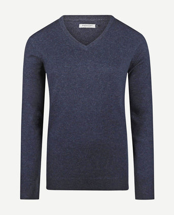 Dames pullover v-hals merinowol donkerblauw
