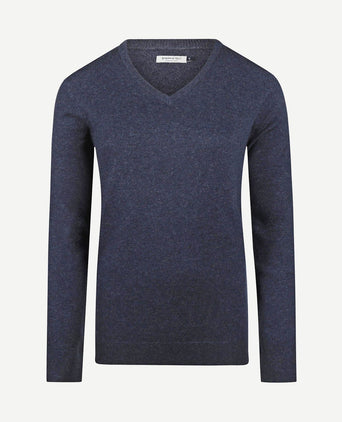 Dames pullover v-hals merinowol donkerblauw