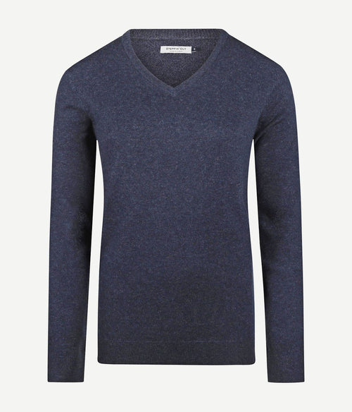 Dames pullover v-hals merinowol donkerblauw