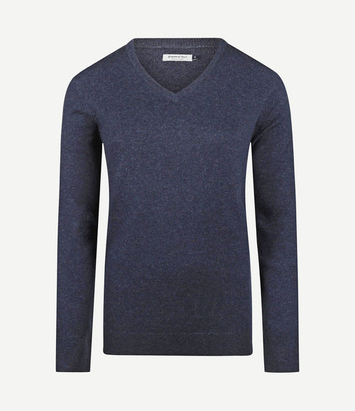 Dames pullover v-hals merinowol donkerblauw