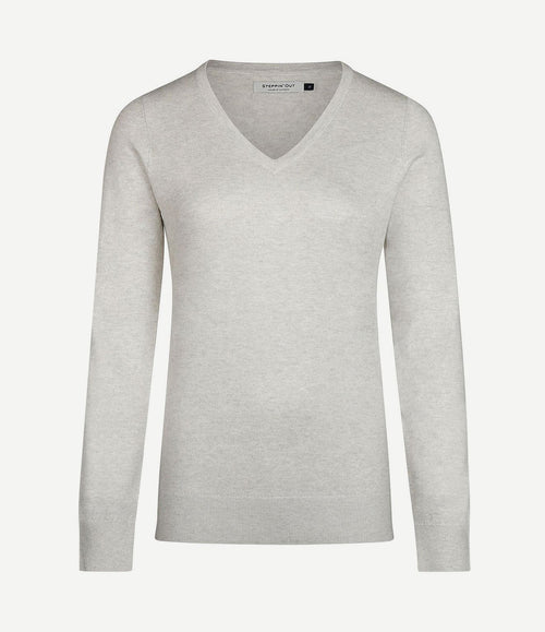 Damestrui cotton cashmere v-hals grijs