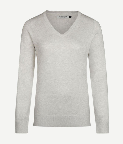 Steppin' Out damestrui cotton cashmere v-hals grijs | Regular-fit