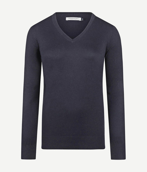 Steppin' Out damestrui cotton cashmere v-hals donkerblauw | Regular-fit