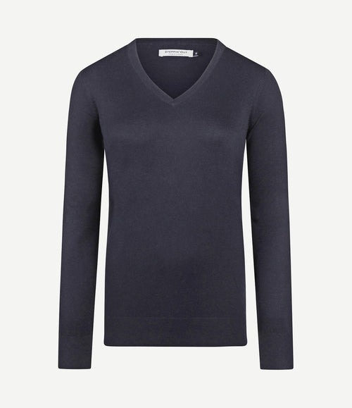 Damestrui cotton cashmere v-hals donkerblauw