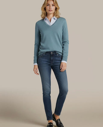 Steppin' Out damestrui cotton cashmere v-hals sage | Regular-fit