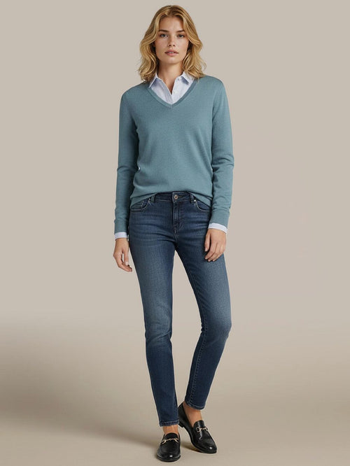 Steppin' Out damestrui cotton cashmere v-hals sage | Regular-fit