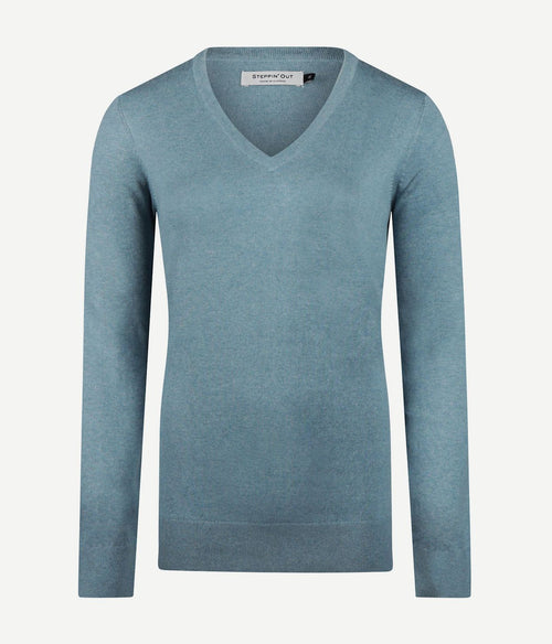 Steppin' Out damestrui cotton cashmere v-hals sage | Regular-fit