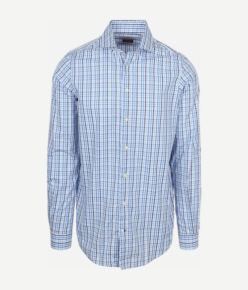 Extra lange mouwen overhemd ruit blauw