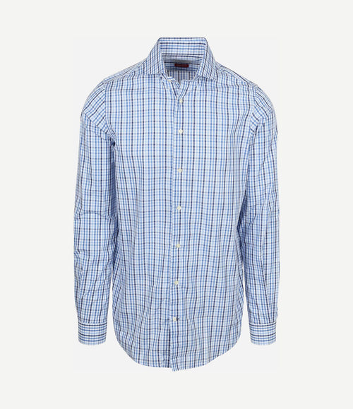Extra lange mouwen overhemd ruit blauw