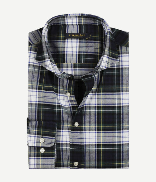 Steppin' Out flanel overhemd ruit blauw groen | Regular-fit