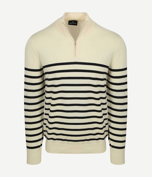 Half-zip trui breton stripe ecru