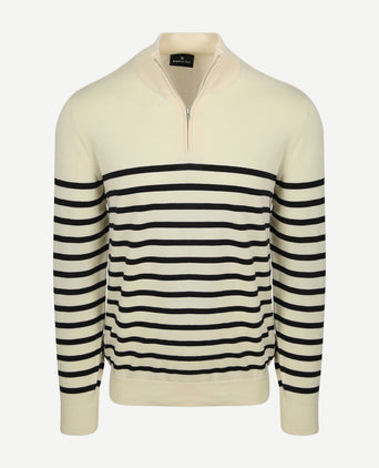 Half-zip trui breton stripe ecru