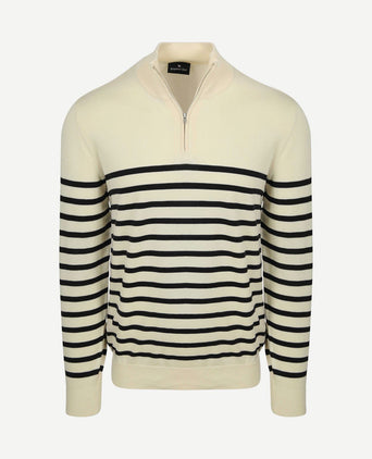 Half-zip trui breton stripe ecru