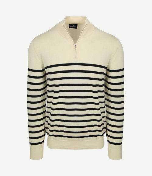Half-zip trui breton stripe ecru