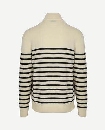 Half-zip trui breton stripe ecru