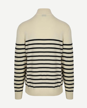 Half-zip trui breton stripe ecru