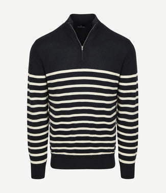 Half-zip trui breton stripe donkerblauw Half-zip trui breton stripe donkerblauw
