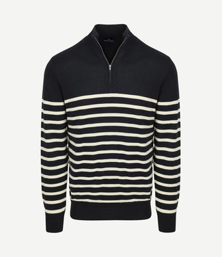 Half-zip trui breton stripe donkerblauw Half-zip trui breton stripe donkerblauw