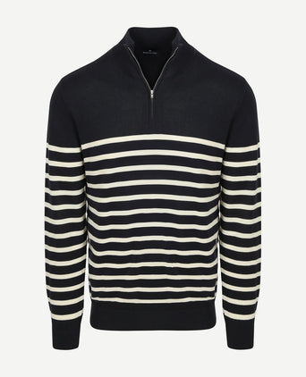 Half-zip trui breton stripe donkerblauw