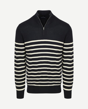 Half-zip trui breton stripe donkerblauw
