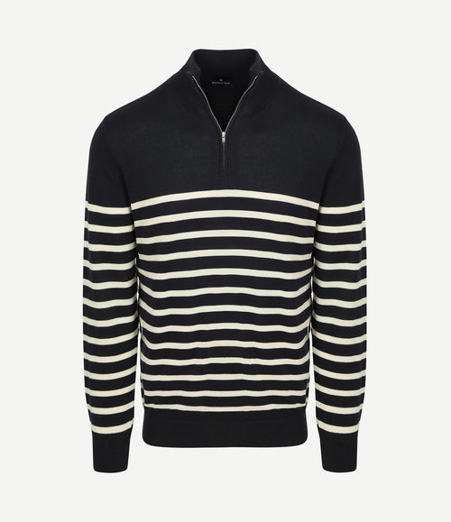 Half-zip trui breton stripe donkerblauw