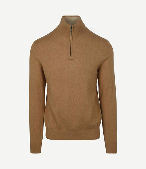Half-zip trui cotton cashmere camel