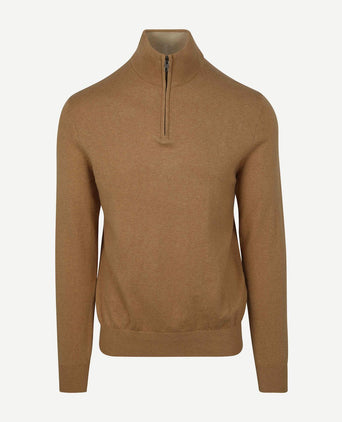 Half-zip trui cotton cashmere camel